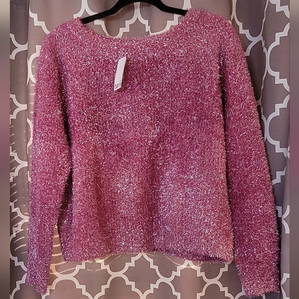 NWT Women's Fuzzy Pink AND Metallic Sweater